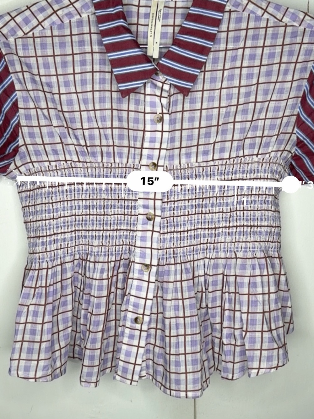 Anthropologie Lavender Plaid Button-Down with Maroon Striped Accents - Picture 11 of 12